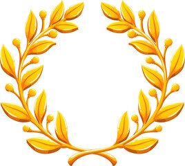 Golden laurel wreath badge for game asset and heraldic symbol, vector cartoon icon. Laurel wreath of golden olive leaves branch with shiny gold for best award or winner triumph reward of game asset
