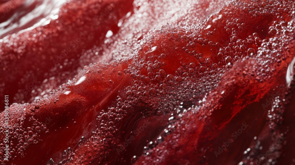 Poster closeup of deep red abstract texture with bubbles