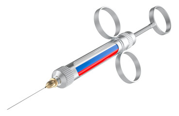 Syringe with Russian flag. Vaccination in Russia concept, 3D rendering isolated on transparent background