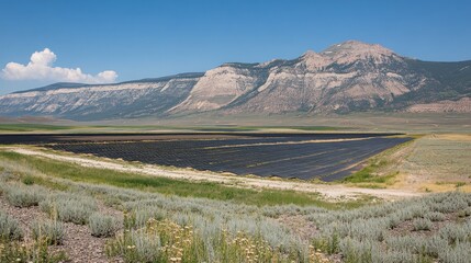 Agricultural Field With Black Plastic Mulch And Mountain Background
