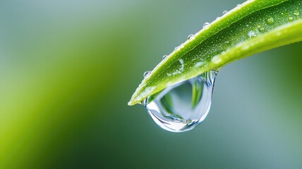 Close-up of dew drop on green leaf, nature beauty