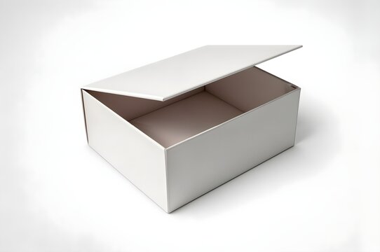 Open white cardboard box on white background