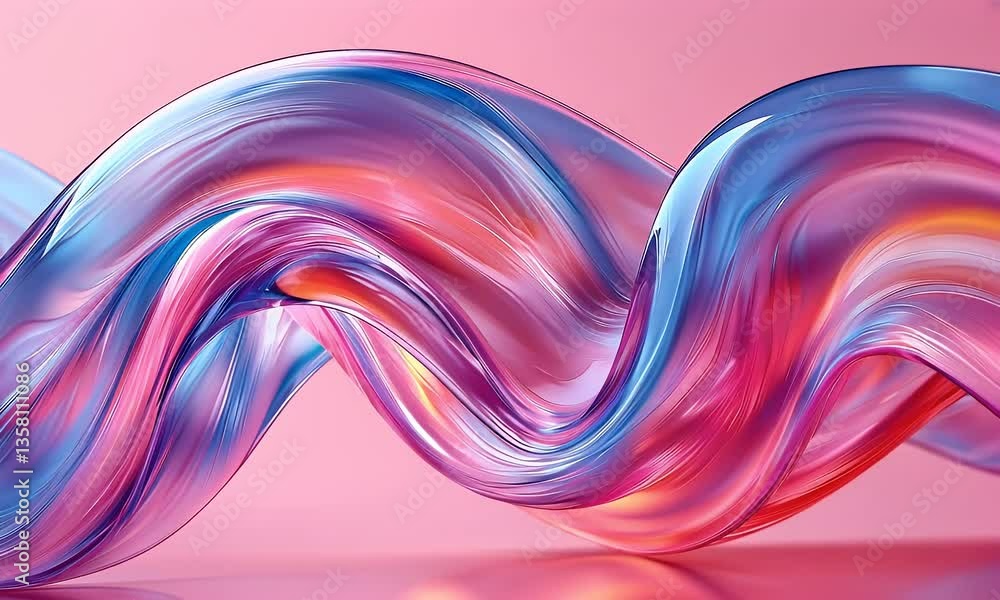 Wall mural fluid abstract wave composition in vibrant colors with smooth curves and textures against a soft pin