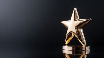 Shiny golden star trophy on black background, symbolizing achievement and excellence