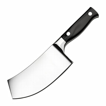 Realistic professional butcher cleaver knife with wide stainless steel blade and black handle, heavy-duty kitchen tool, isolated on transparent background