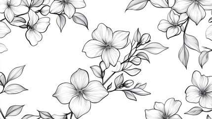 Black and White Seamless Floral Pattern Illustration