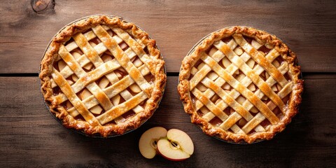 Two Apple Pies on Wooden Table with Apple Slices