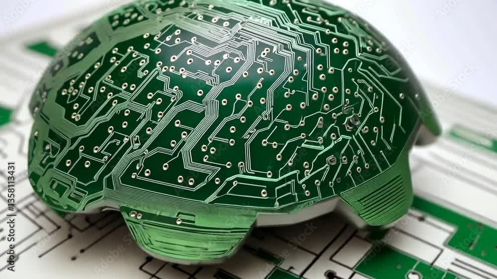 Poster human brain model with circuit design highlighting technology and ai generative ai