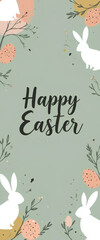 Obraz premium Modern Happy Easter Card with Bold Typography, Artistic Bunnies, and Subtle Dots