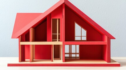 Architectural Model of a Red House: Interior Design Visualization