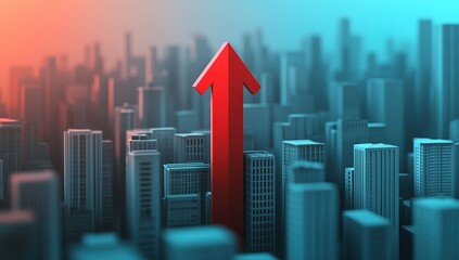 Red Arrow Rising Above City Skyline