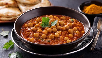 Savoring the rich flavors of chana masala paired with freshly baked naan in a cozy Indian setting