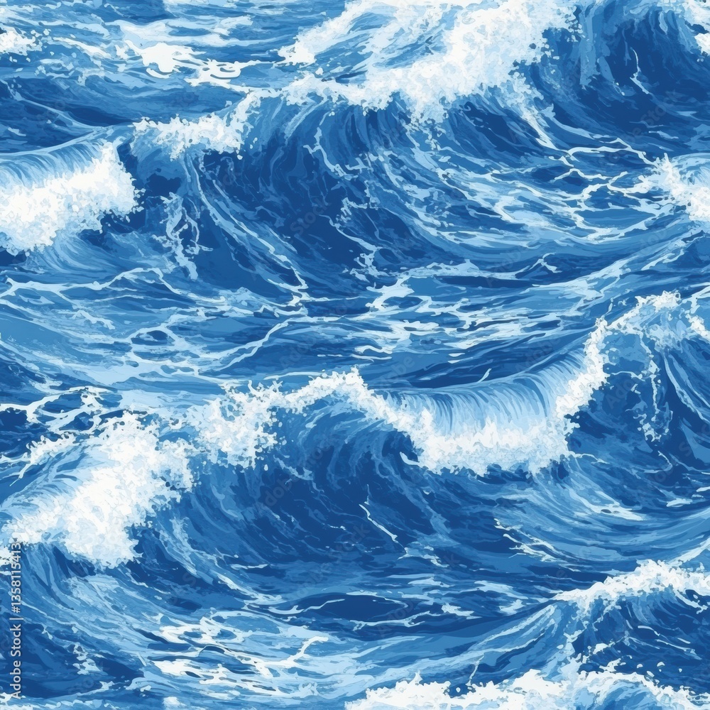 Poster captivating seamless ocean wave pattern with dynamic deep blue waters and gentle whitecaps creating 