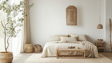 Serene Bedroom Decor Featuring Neutral Tones and Natural Materials