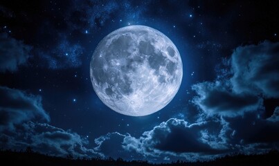 Naklejka premium A large, bright moon is shining in the night sky