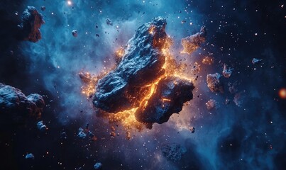 Fototapeta premium A space scene with a large rock that has been destroyed by a meteor