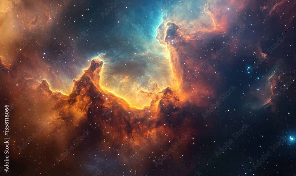 Canvas Prints a colorful nebula with a bright orange cloud in the middle