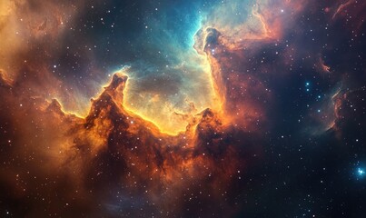 Obraz premium A colorful nebula with a bright orange cloud in the middle