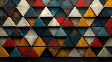 Abstract geometric triangle pattern wall, textured, vibrant colors