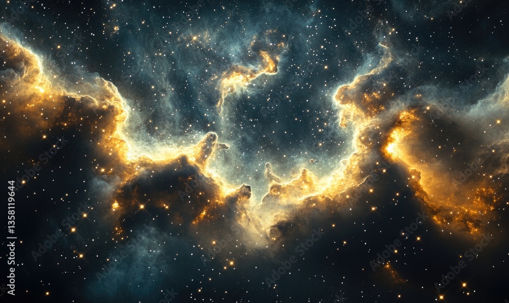 Wall mural a starry sky with a yellow cloud in the middle