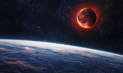 Obraz premium A red planet is in the sky above a blue planet