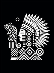 Tribal Geometric Illustration of a Warrior and Chameleon