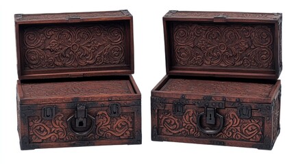 Two Antique Carved Wooden Boxes with Intricate Detailing