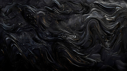 Obraz premium Abstract black texture: swirls and strokes of darkness. Enigmatic Obsidian. Illustration