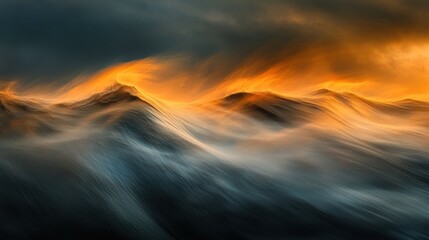 Golden Sunset Waves Abstract Landscape Painting