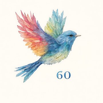 Rainbow Bird in Flight for Watercolor, 60th.