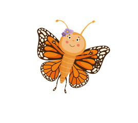 Vector illustration of a cute, orange butterfly with ornate wing patterns.