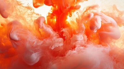 Abstract Orange and White Ink Swirls in Water