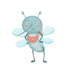 Vector illustration of a cartoon mosquito with a bib, ready to drink.