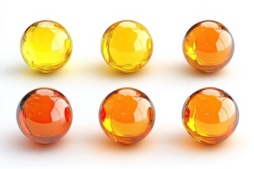Collection of Six Transparent Yellow & Orange Spheres with Reflections on White
