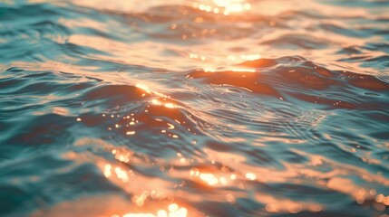 Golden Hour Ocean Waves: Teal Water Texture With Sun Reflections