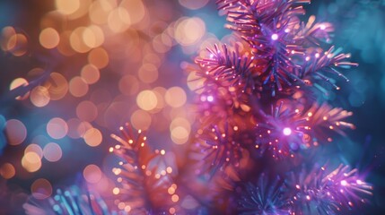 Fototapeta premium Magical Christmas: Soft Bokeh & Festive Holiday Tree Lights. Holiday Season Greetings Background.