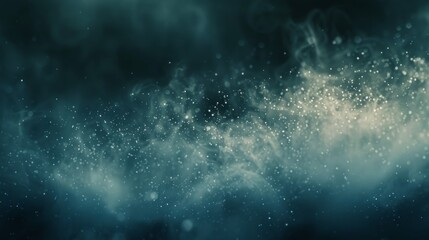 Obraz premium Abstract Teal Background With Sparkling Dust, Glitter Particles And Smoke Clouds. Moody Backdrop.
