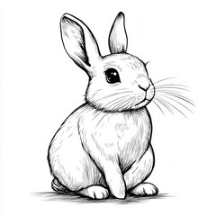 Obraz premium cute rabbit Doodle style hand drawn style black art line illustration. Happy Easter day bunny pose outline sketch icon on transparency