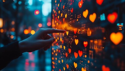 Touching digital hearts city night