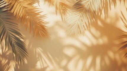 Dried Palm Leaves Cast Shadows On Beige Background