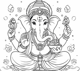 Spiritual Illustration of Ganesha with a Lotus and Weapon