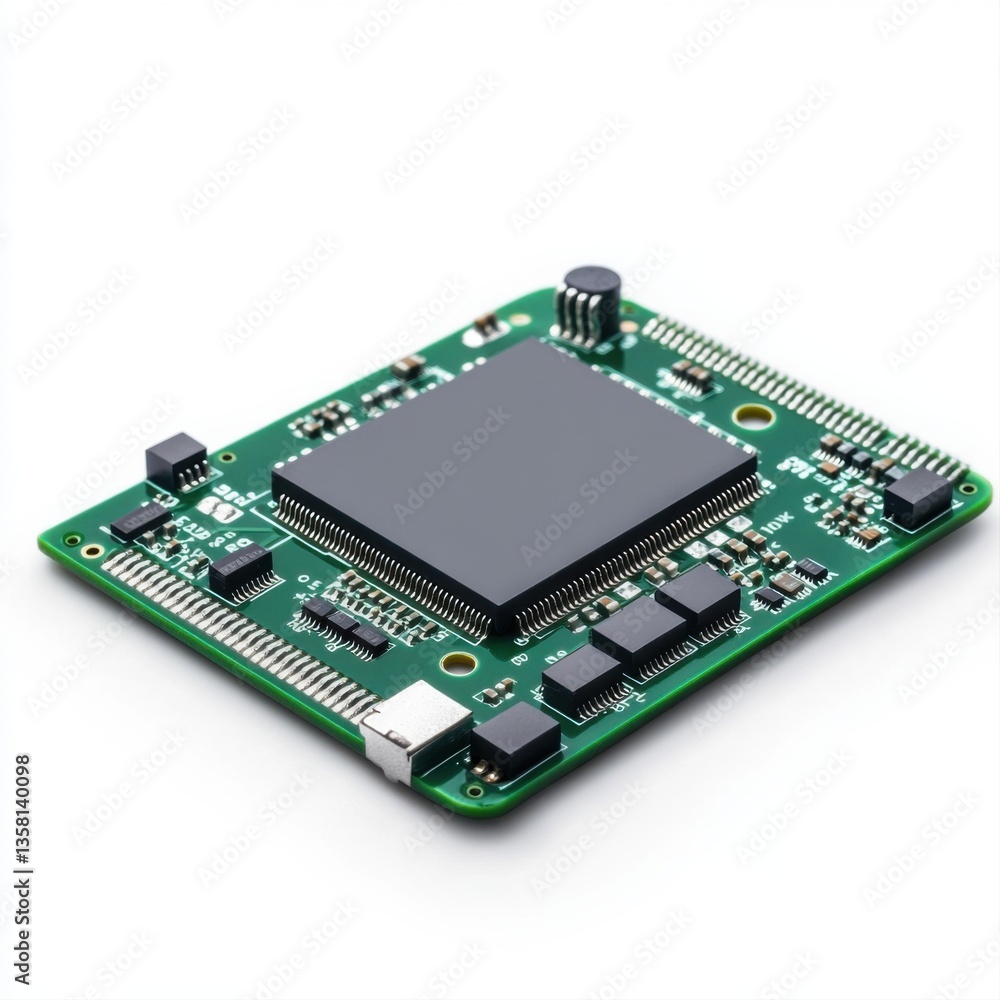 Poster high-tech electronic circuit board with microprocessor and integrated components for modern devices