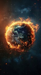 Fototapeta premium Burning Earth in Space; Global Disaster