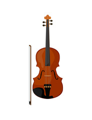 Vector illustration of a brown violin with a bow.