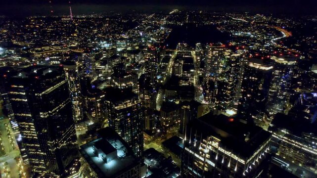 Seattle Night Aerial Facing Lake Union