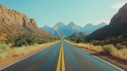 Fototapeta premium A family enjoying a road trip with scenic mountain views along the way, Family Travel, Fun and adventurous