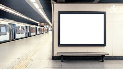 Fototapeta premium Blank Advertisement Beside Subway Platform Bench
