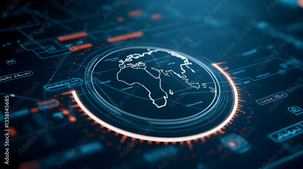 Aufkleber digital world map interface: global network technology visualization