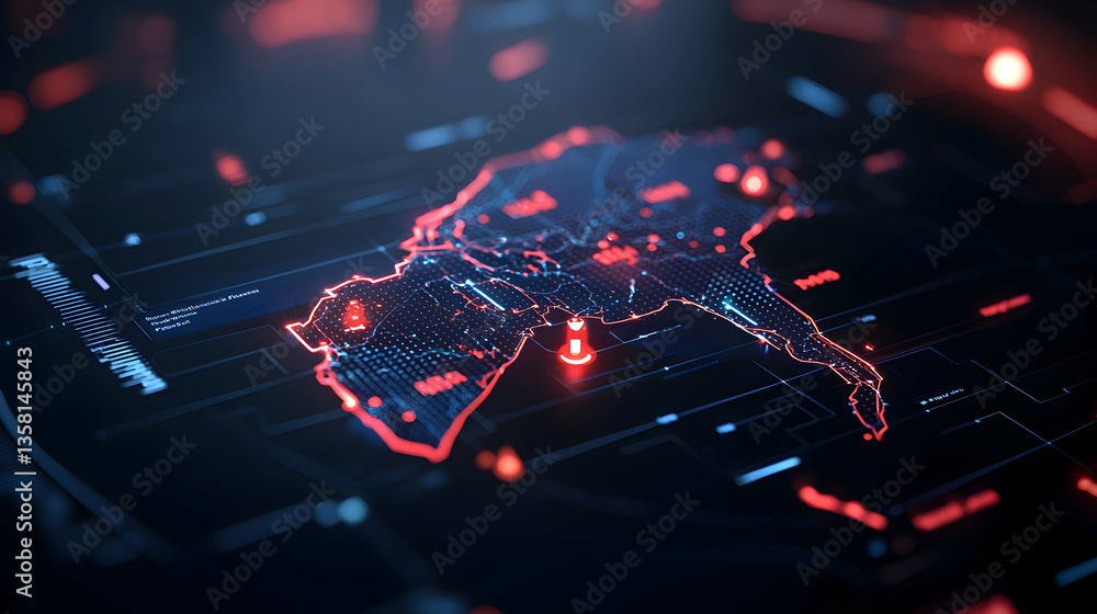 Aufkleber digital world map network visualization red and blue glowing points