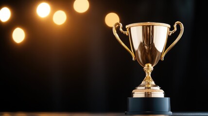 Golden trophy with spotlights, symbolizing achievement and success